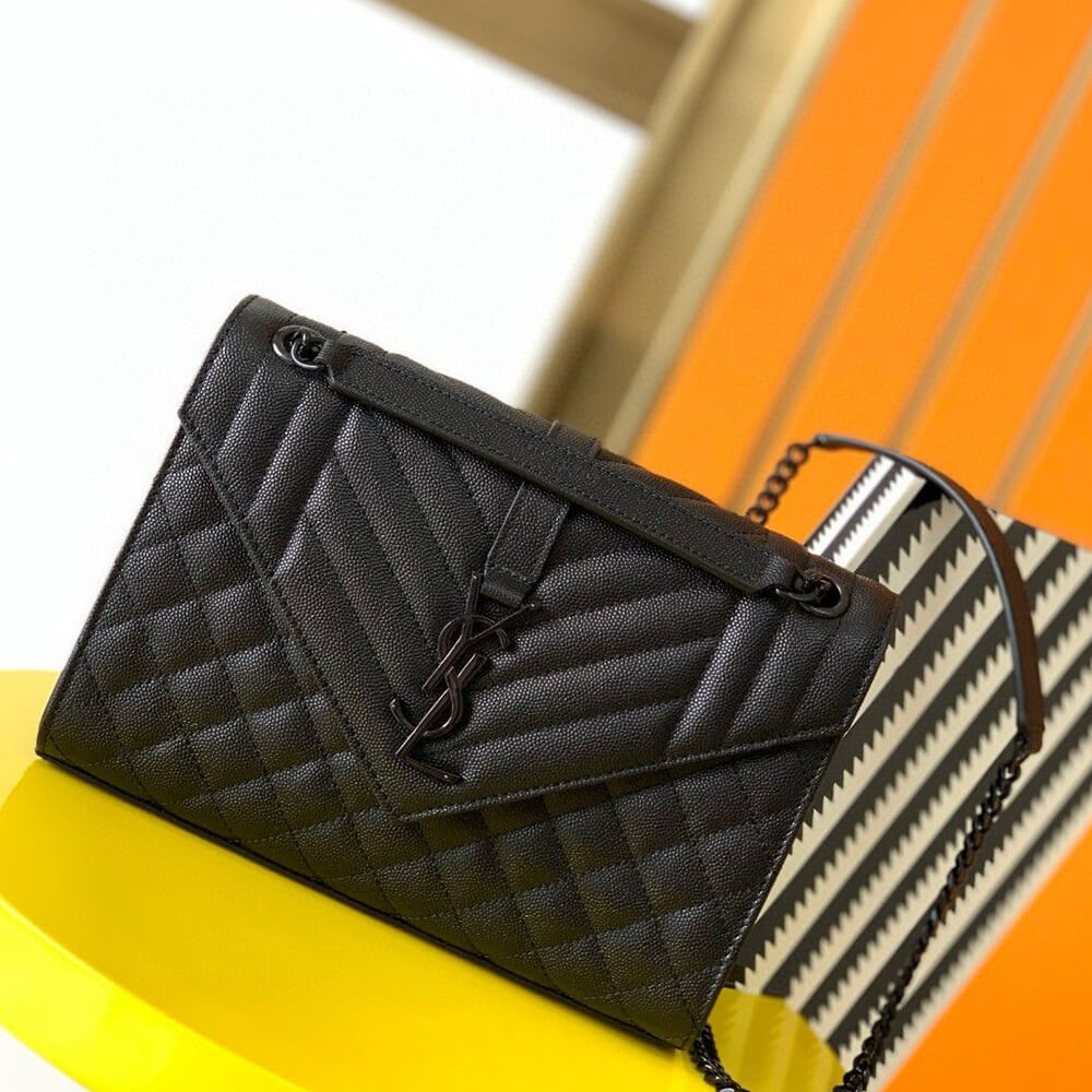 YSL Envelope Medium Bag in Quilted Grain De Poudre Embossed Leather - Replica Luxury Bags™