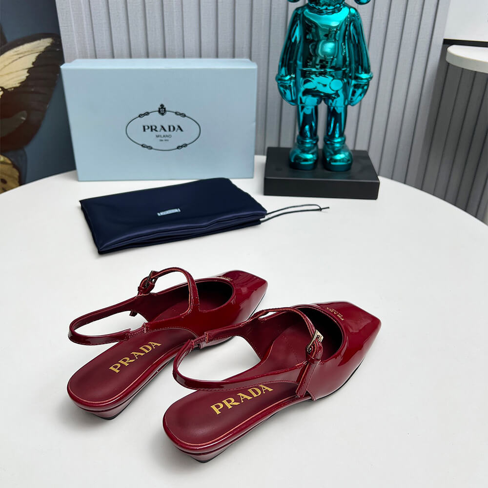 Prada Patent Leather Slingback Ballerinas Shoes - Replica Luxury Bags™