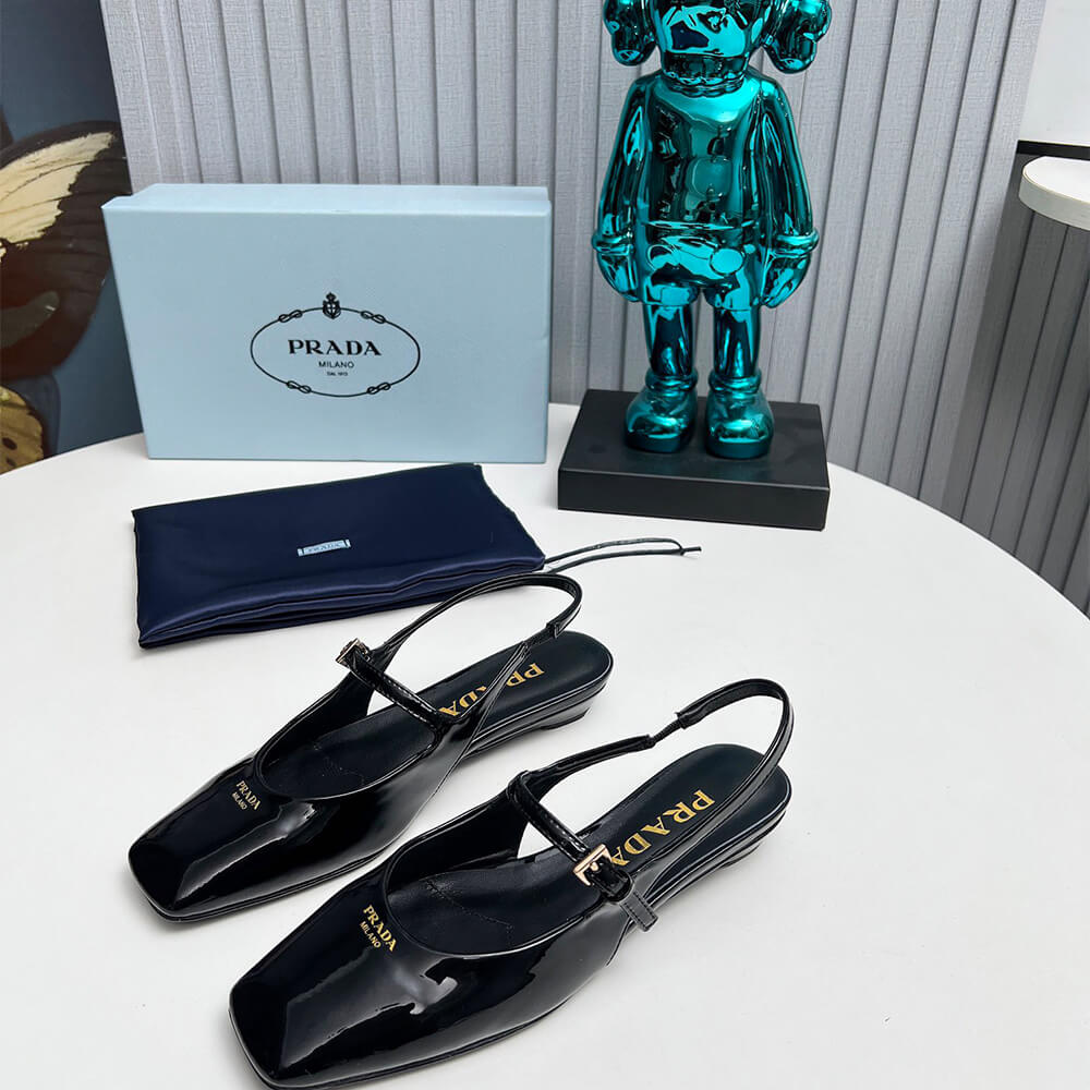 Prada Patent Leather Slingback Ballerinas Shoes - Replica Luxury Bags™