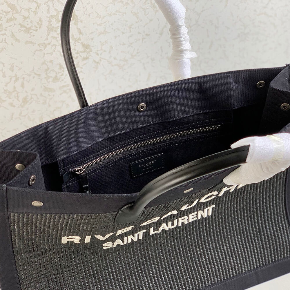 YSL Rive Gauche Large Tote Bag In Embroidered Raffia and Leather - Replica Luxury Bags™