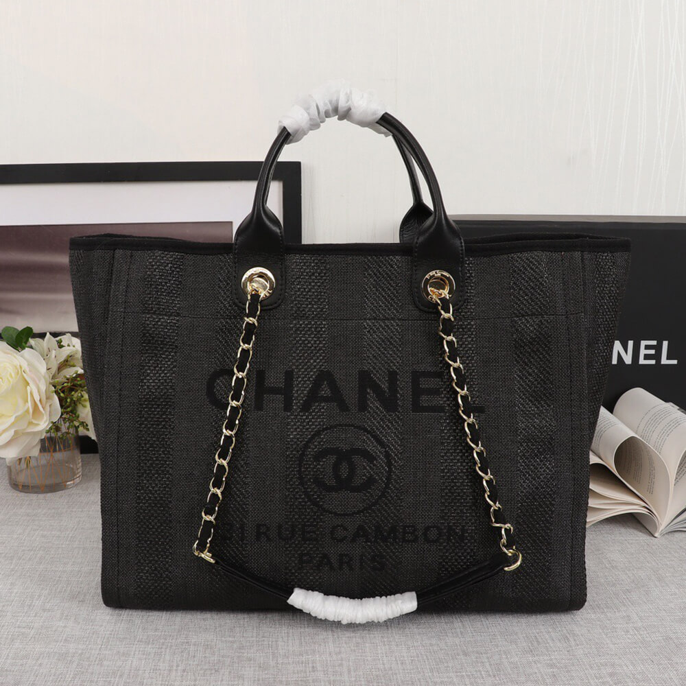 Chanel Woven Straw Raffia Striped Medium Deauville Tote Bag - Replica Luxury Bags™