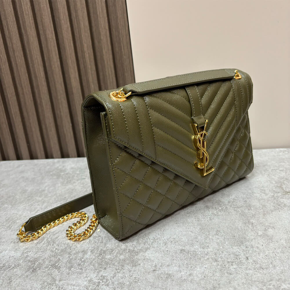 YSL Envelope Medium Bag in Grained Leather - Replica Luxury Bags™