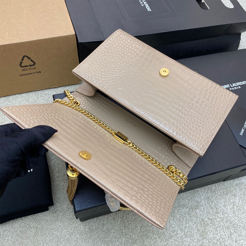 YSL Kate Medium Tassel Bag in Crocodile-Embossed Leather - Replica Luxury Bags™