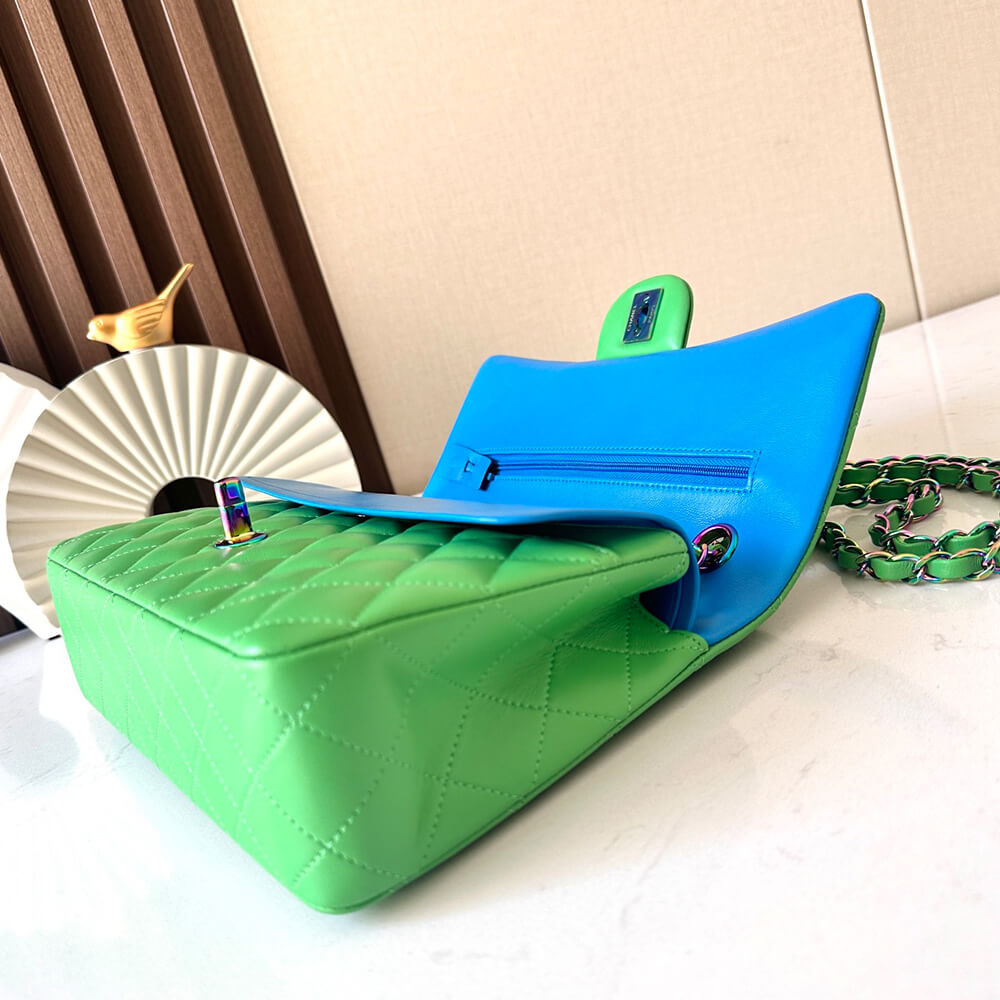 Chanel Classic Flap Handbag in Green and Blue - Replica Luxury Bags™