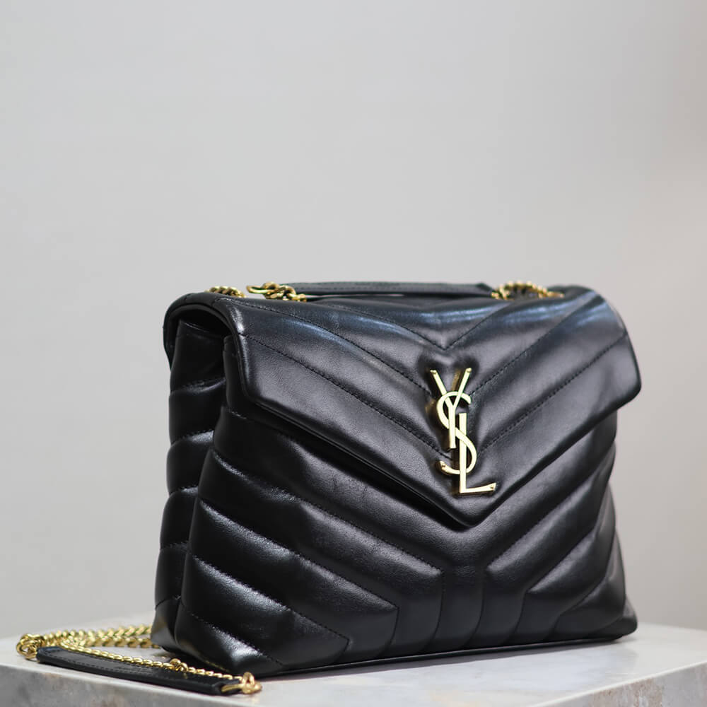 YSL Loulou Small Chain Bag in Black Leather Gold Hardware - Replica Luxury Bags™
