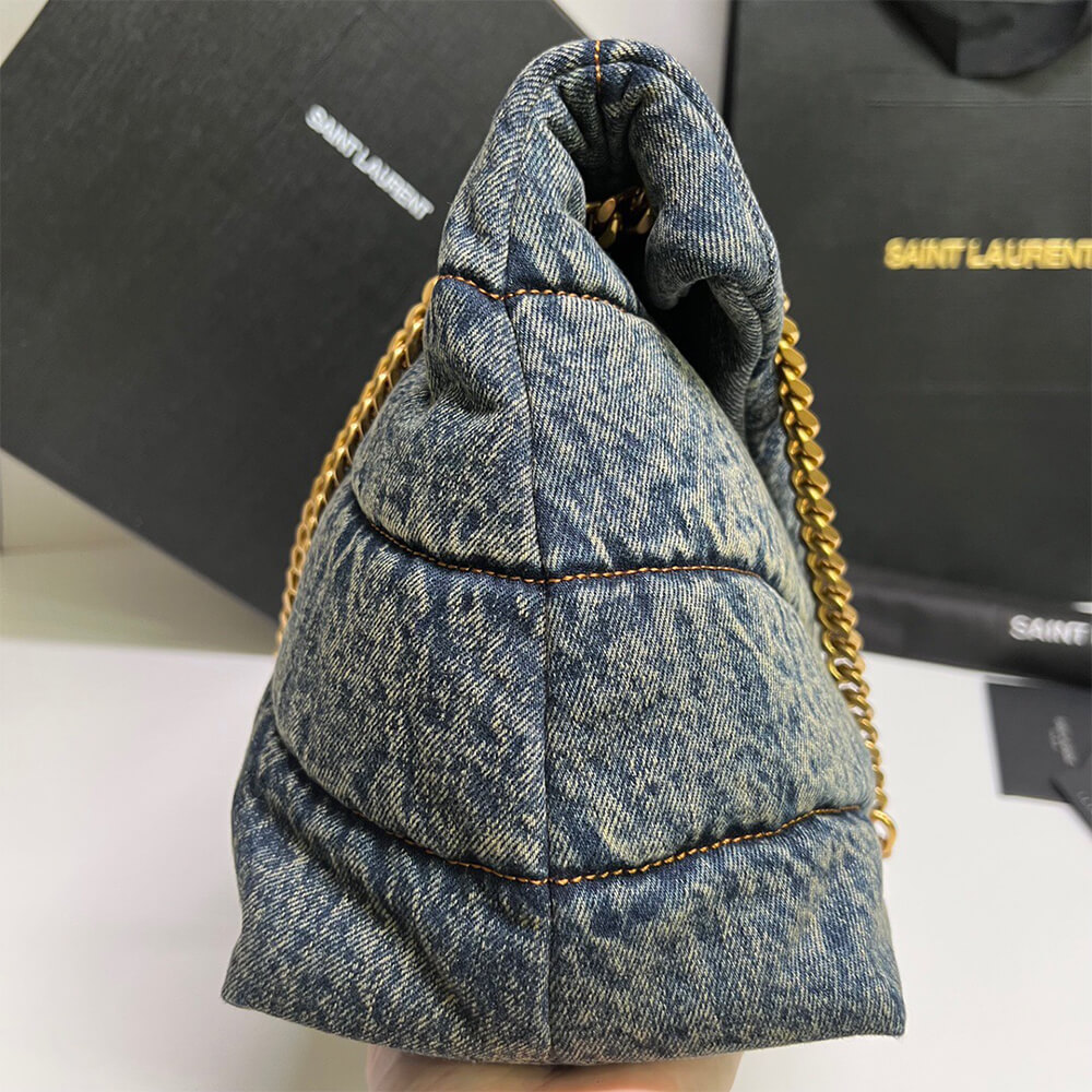 YSL Puffer Medium Bag in Suede and Denim - Replica Luxury Bags™