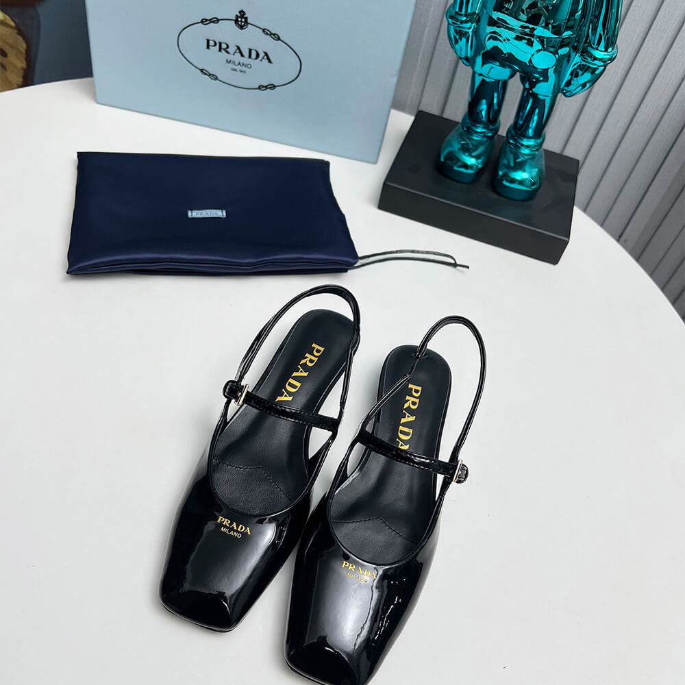 Prada Patent Leather Slingback Ballerinas Shoes - Replica Luxury Bags™