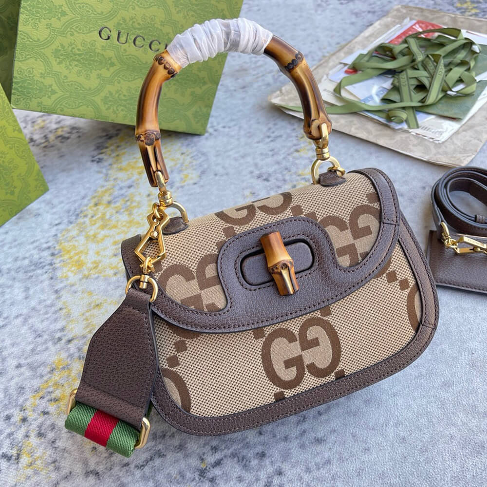 GUCCI BAMBOO 1947 JUMBO GG SMALL TOP HANDLE BAG - Replica Luxury Bags™