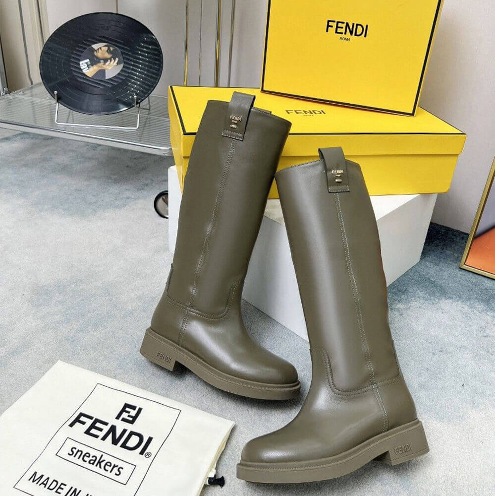 Fendi Filo Green Leather Boots Shoes - Replica Luxury Bags™
