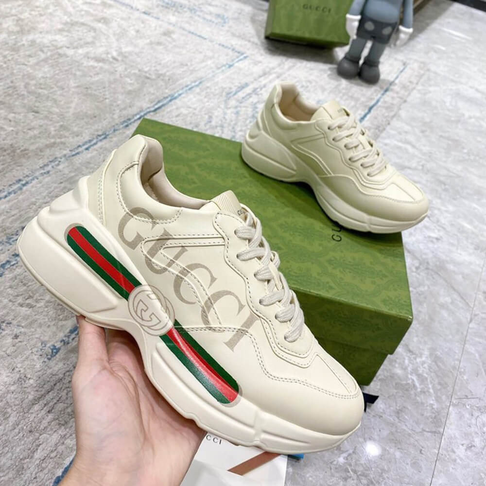 Rhyton Gucci logo leather sneaker Shoes - Replica Luxury Bags™