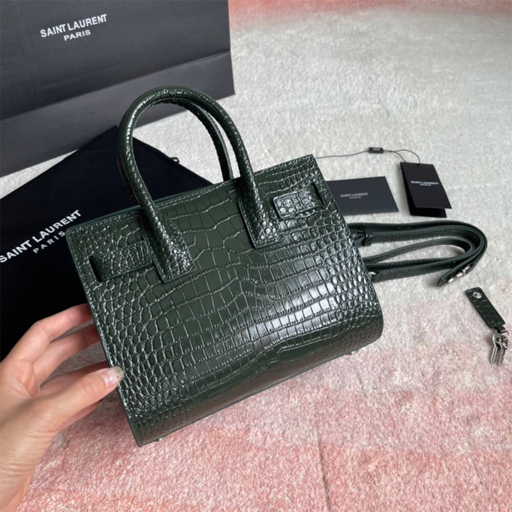 YSL Sac De Jour Nano Bag In Embossed Crocodile Shiny Leather - Replica Luxury Bags™