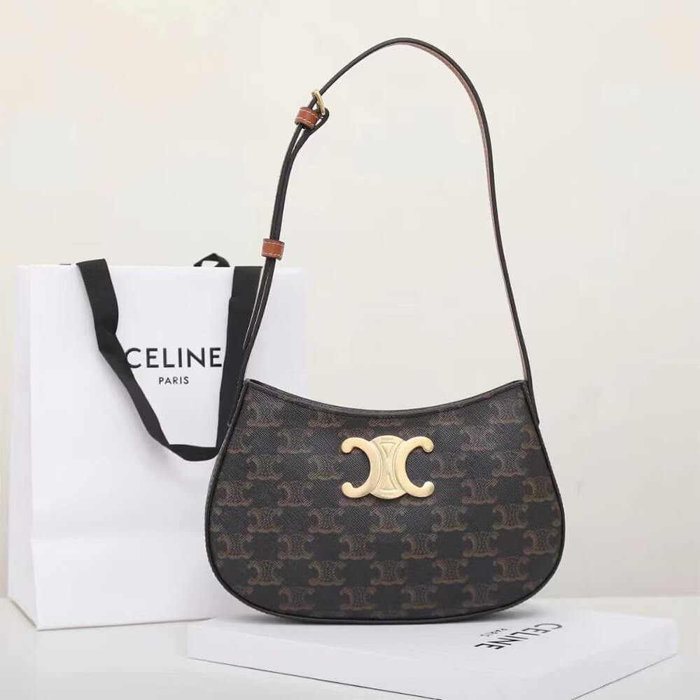 Celine Medium Tilly Bag in Triomphe Canvas and Calfskin - Replica Luxury Bags™