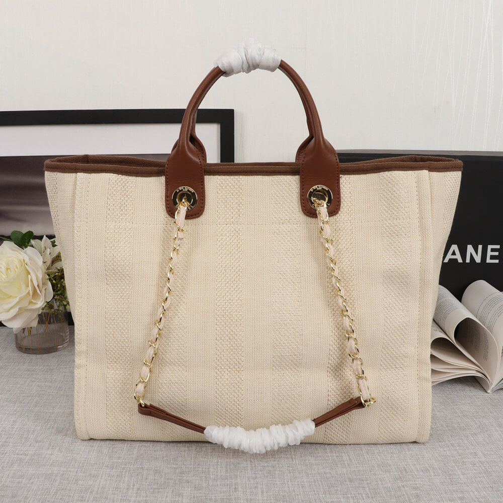 Chanel Woven Straw Raffia Striped Medium Deauville Tote Bag - Replica Luxury Bags™