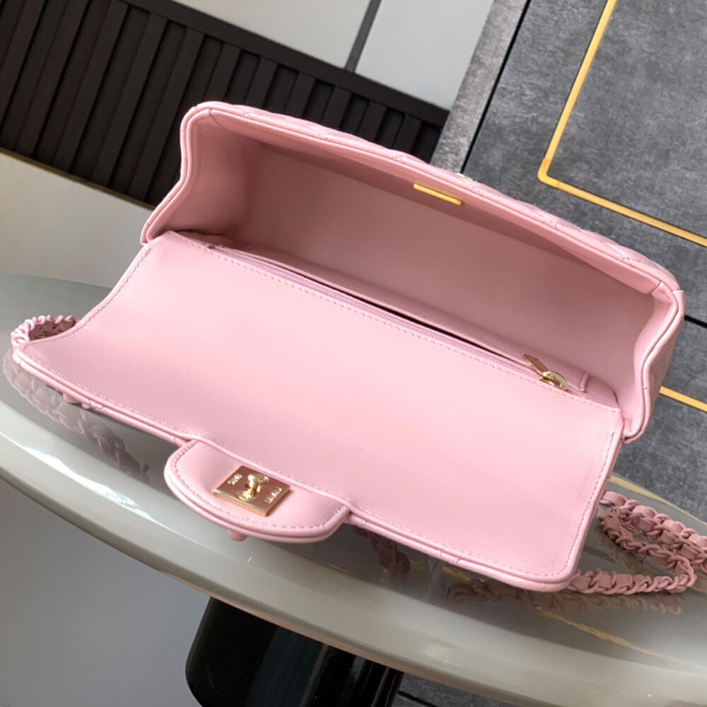 Chanel Mini Flap Bag with Top Handle in Pink - Replica Luxury Bags™