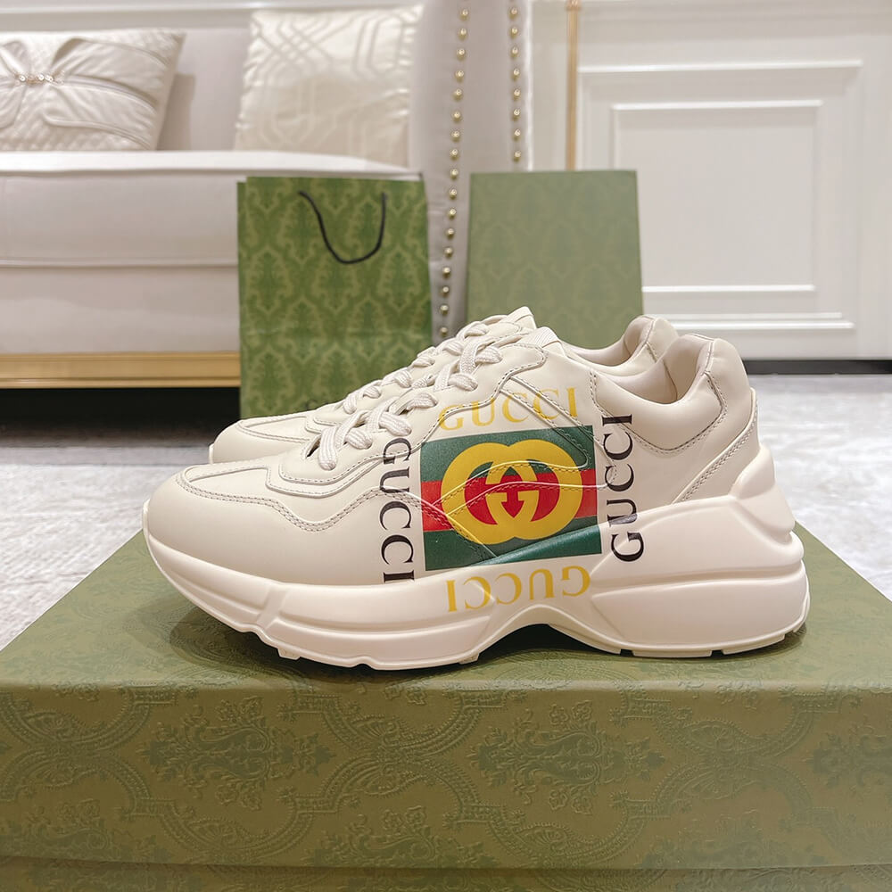 Rhyton Gucci logo leather sneaker Shoes - Replica Luxury Bags™