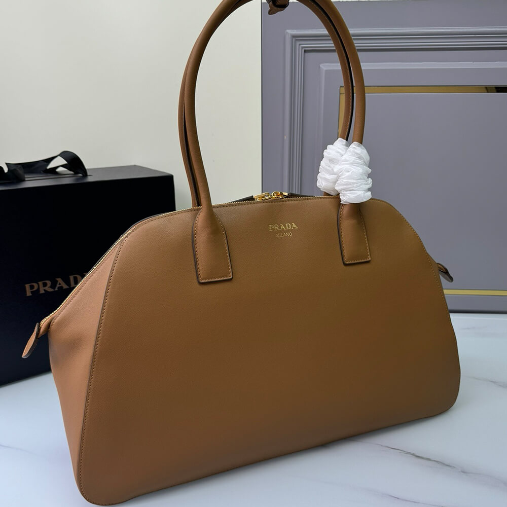 Prada Large Leather Tote Bag With Zipper Closure - Replica Luxury Bags™