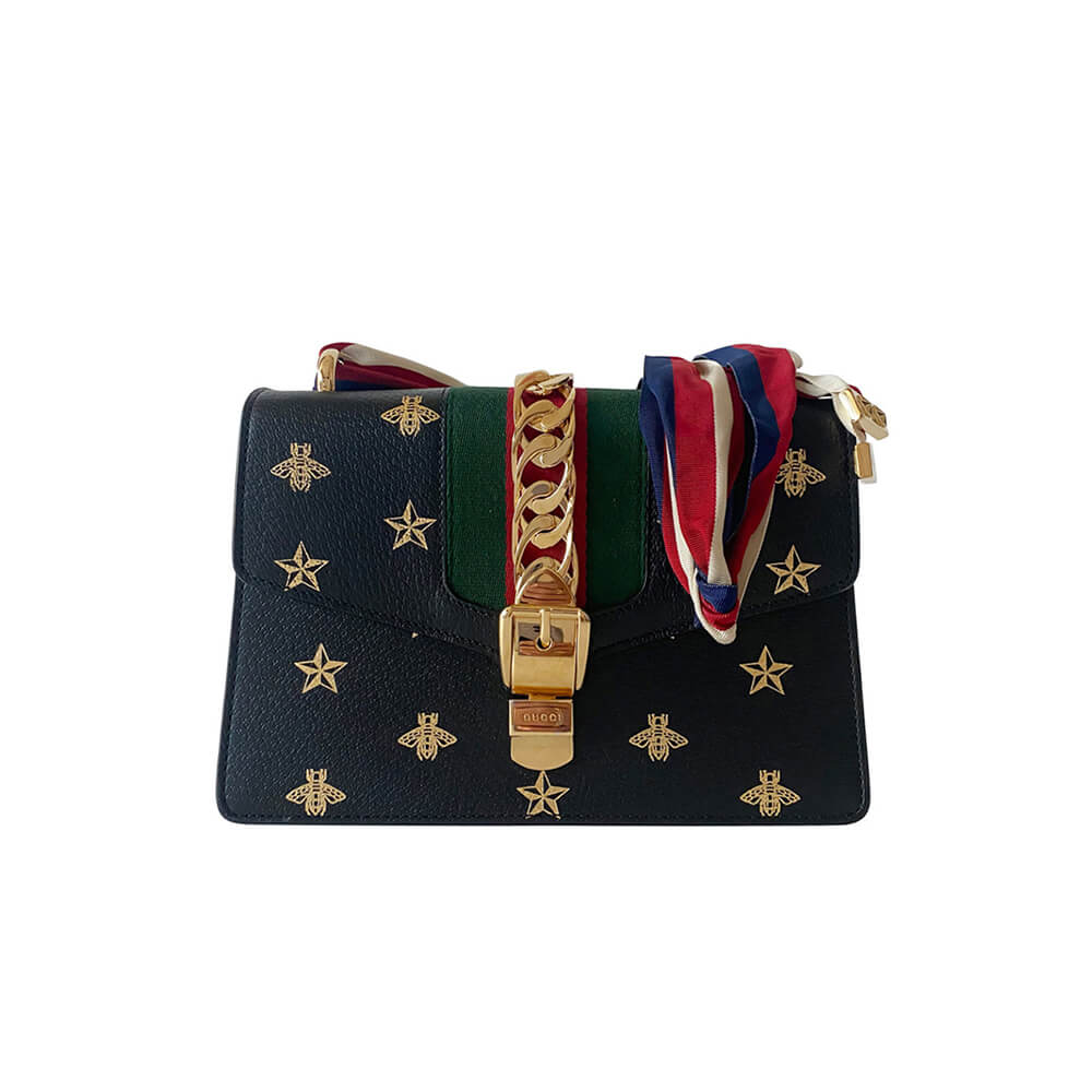 Gucci GG Sylvie Bee Star Small Shoulder Bag - Replica Luxury Bags™