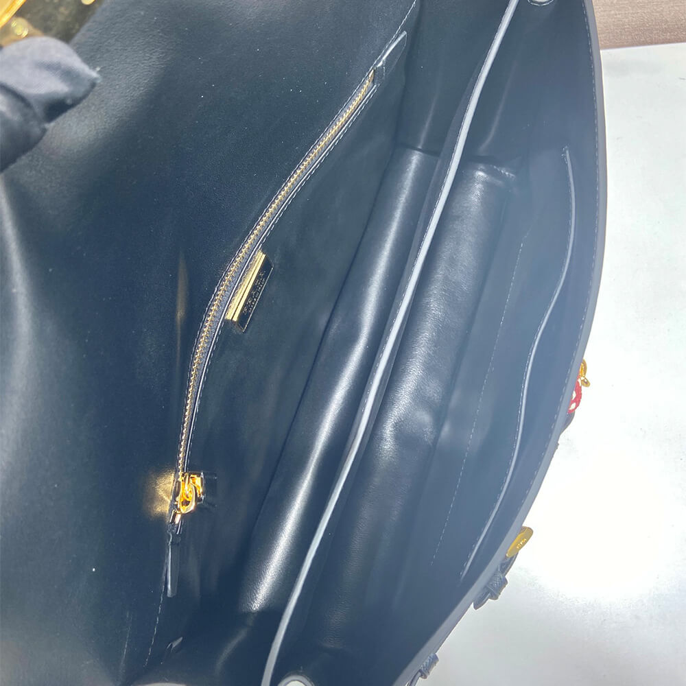 Prada Soft Sound large leather shoulder bag with charms - Replica Luxury Bags™