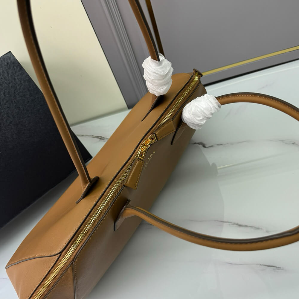 Prada Large Leather Tote Bag With Zipper Closure - Replica Luxury Bags™