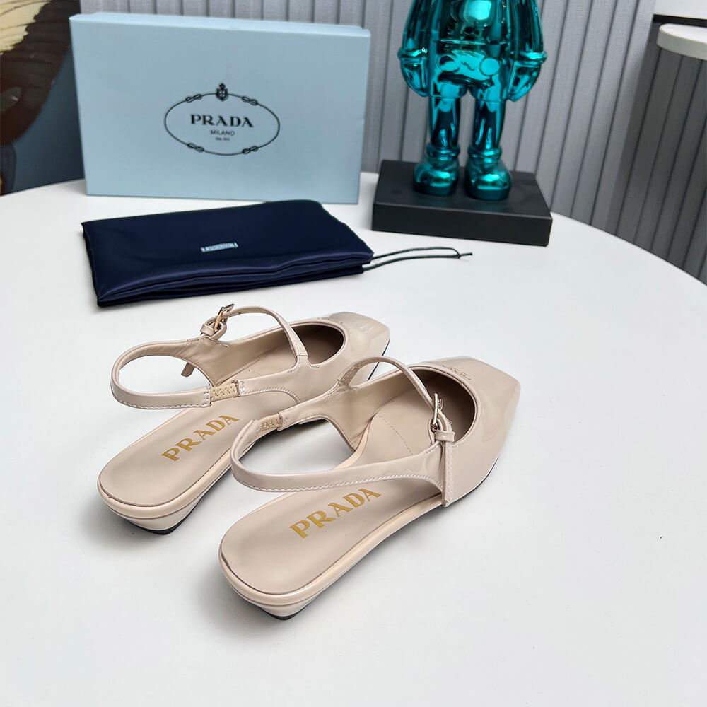 Prada Patent Leather Slingback Ballerinas Shoes - Replica Luxury Bags™