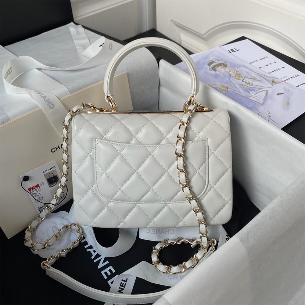 Chanel Mini Flap Bag with Top Handle in off-white - Replica Luxury Bags™