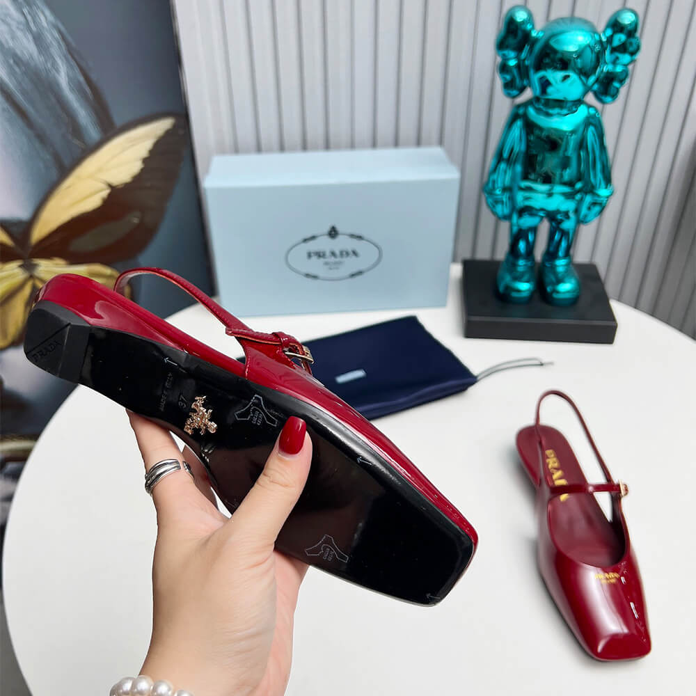 Prada Patent Leather Slingback Ballerinas Shoes - Replica Luxury Bags™