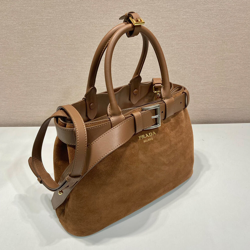 Prada Buckle Small Suede Handbag with Belt - Replica Luxury Bags™