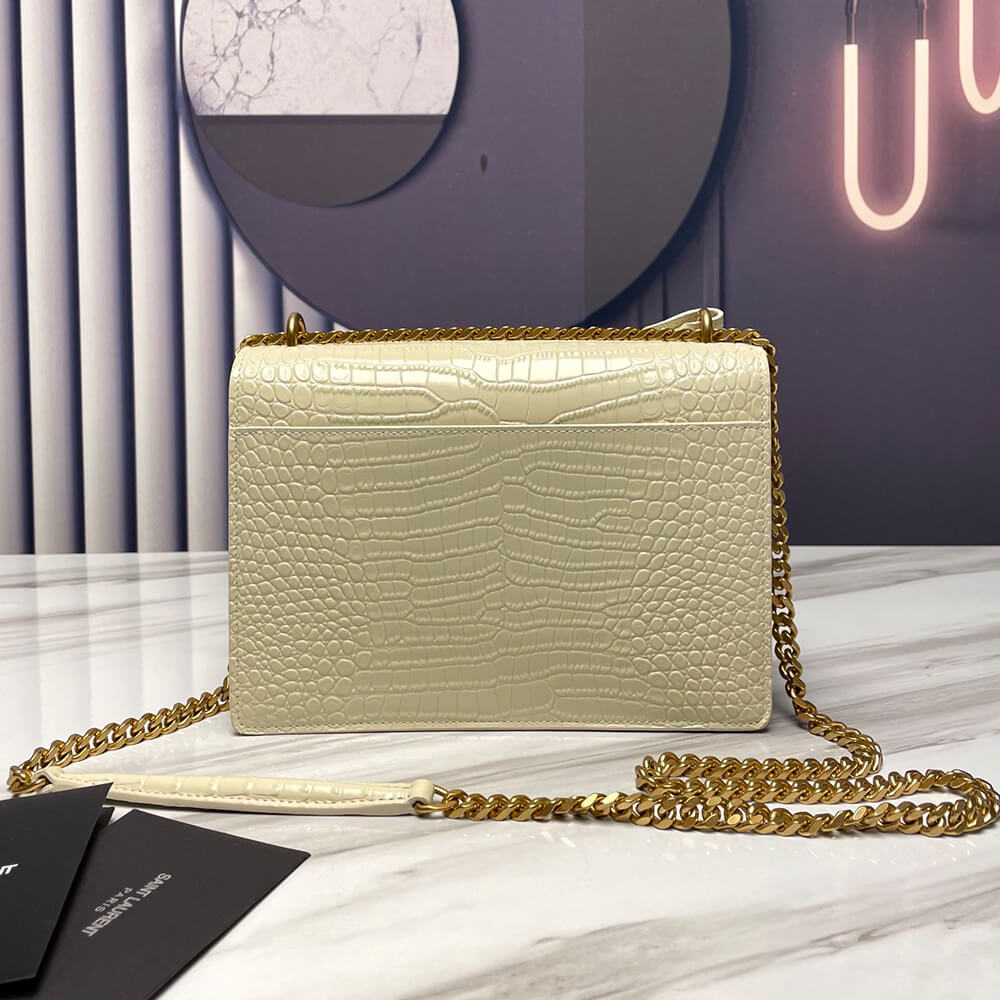 YSL Sunset Medium Chain Bag in Crocodile-Embossed Shiny Leather - Replica Luxury Bags™