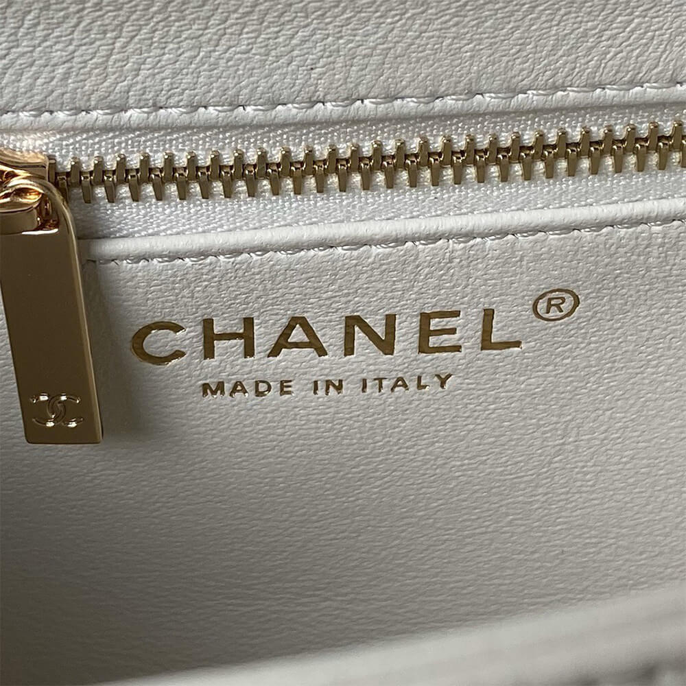 Chanel Mini Flap Bag with Top Handle in off-white - Replica Luxury Bags™