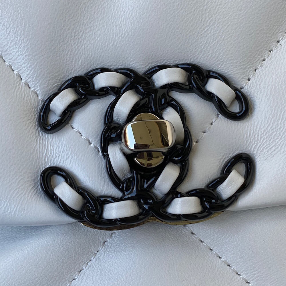Chanel 19 Handbag in White Leather Black Hardware - Replica Luxury Bags™