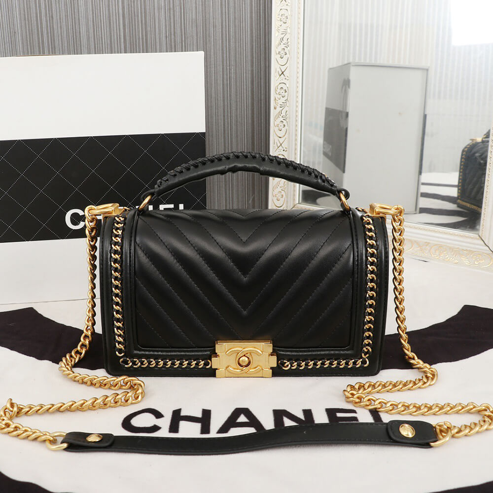 Chanel Top Handle Chevron Boy Handbag - Replica Luxury Bags™