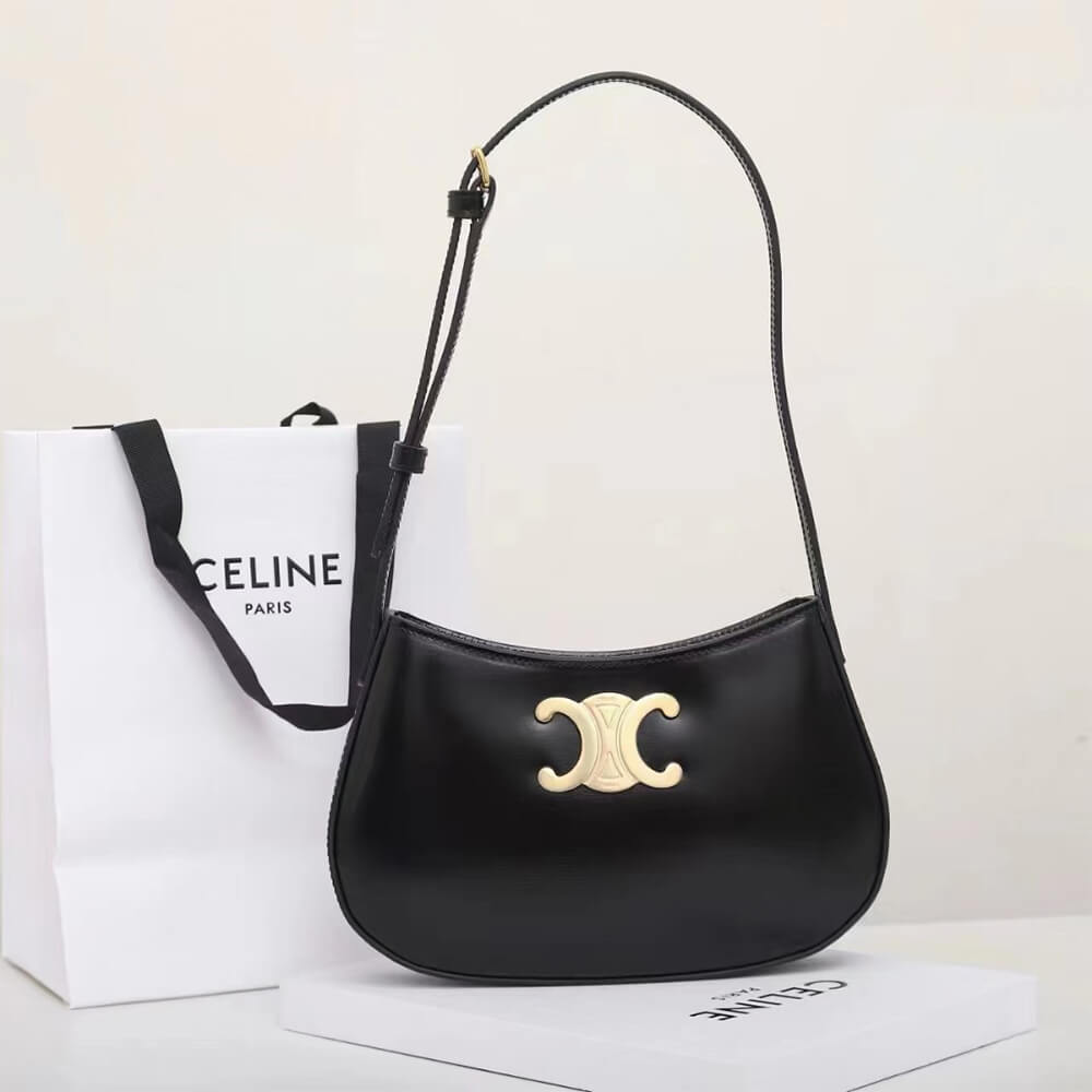 Celine Medium Tilly Bag in Black Shiny Calfskin - Replica Luxury Bags™