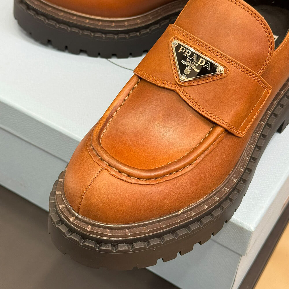 Prada Double Chocolate leather loafers Shoes - Replica Luxury Bags™