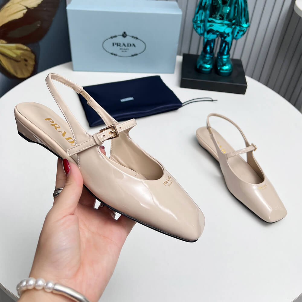 Prada Patent Leather Slingback Ballerinas Shoes - Replica Luxury Bags™