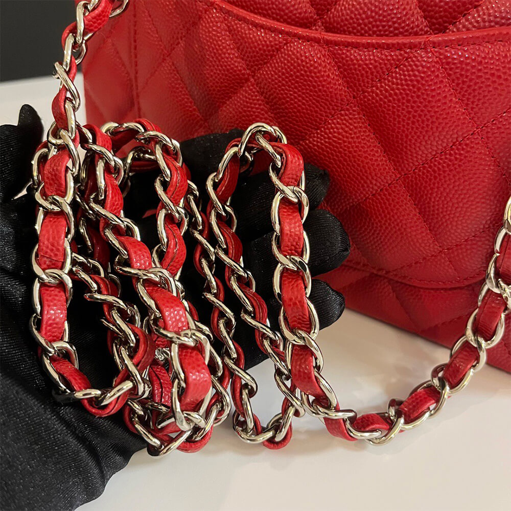 Chanel Mini Flap Bag in Red Caviar with Light Gold Hardware - Replica Luxury Bags™