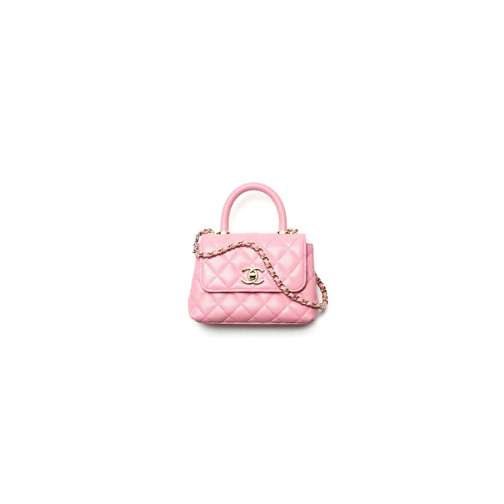 Chanel Clutch Bag in Pink with Chain and Top Handdle - Replica Luxury Bags™