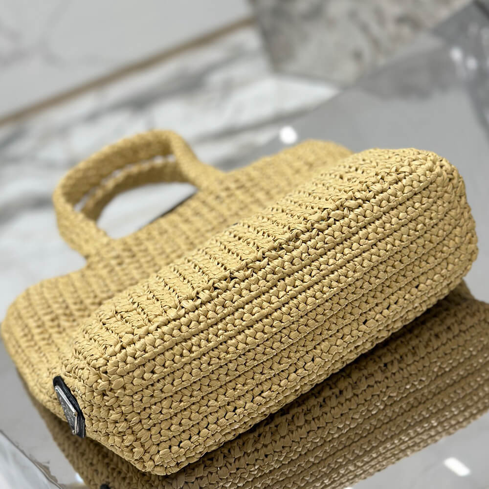 Prada Small Crochet Tote Bag in Raffia Straw - Replica Luxury Bags™