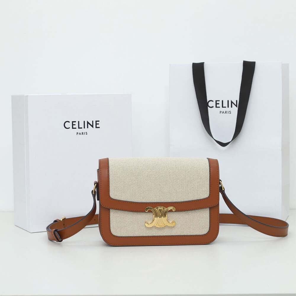 Celine Classique Triomphe Bag In Triomphe Canvas And Calfskin - Replica Luxury Bags™