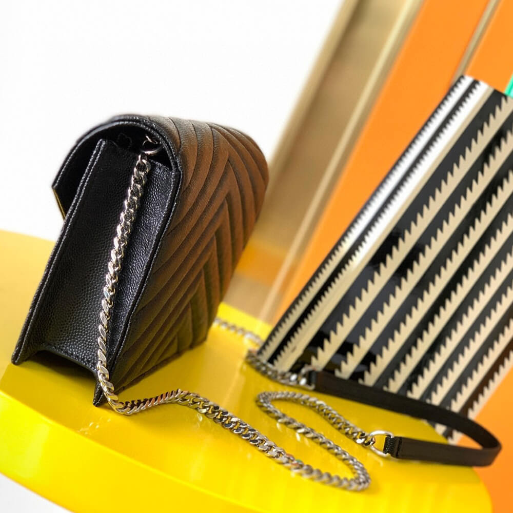 YSL Cassandre Envelope Chain Wallet Bag in Grain De Poudre Leather - Replica Luxury Bags™