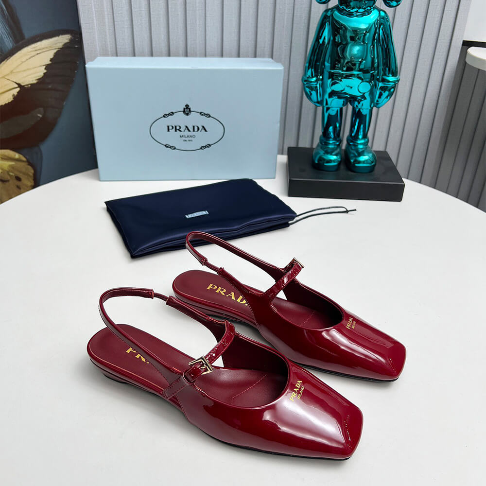 Prada Patent Leather Slingback Ballerinas Shoes - Replica Luxury Bags™