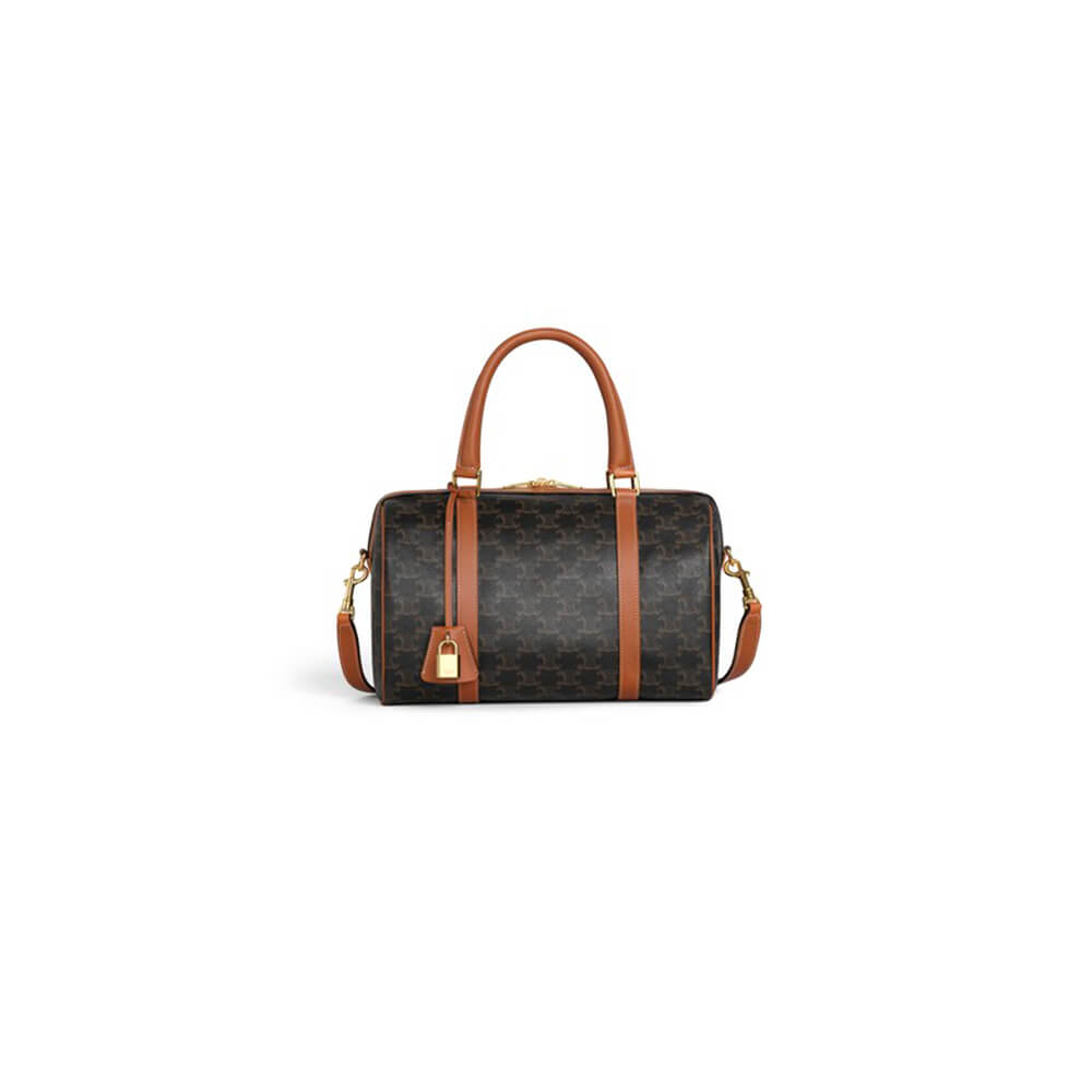 Celine Large Boston Bag in Triomphe Canvas and calfskin - Replica Luxury Bags™