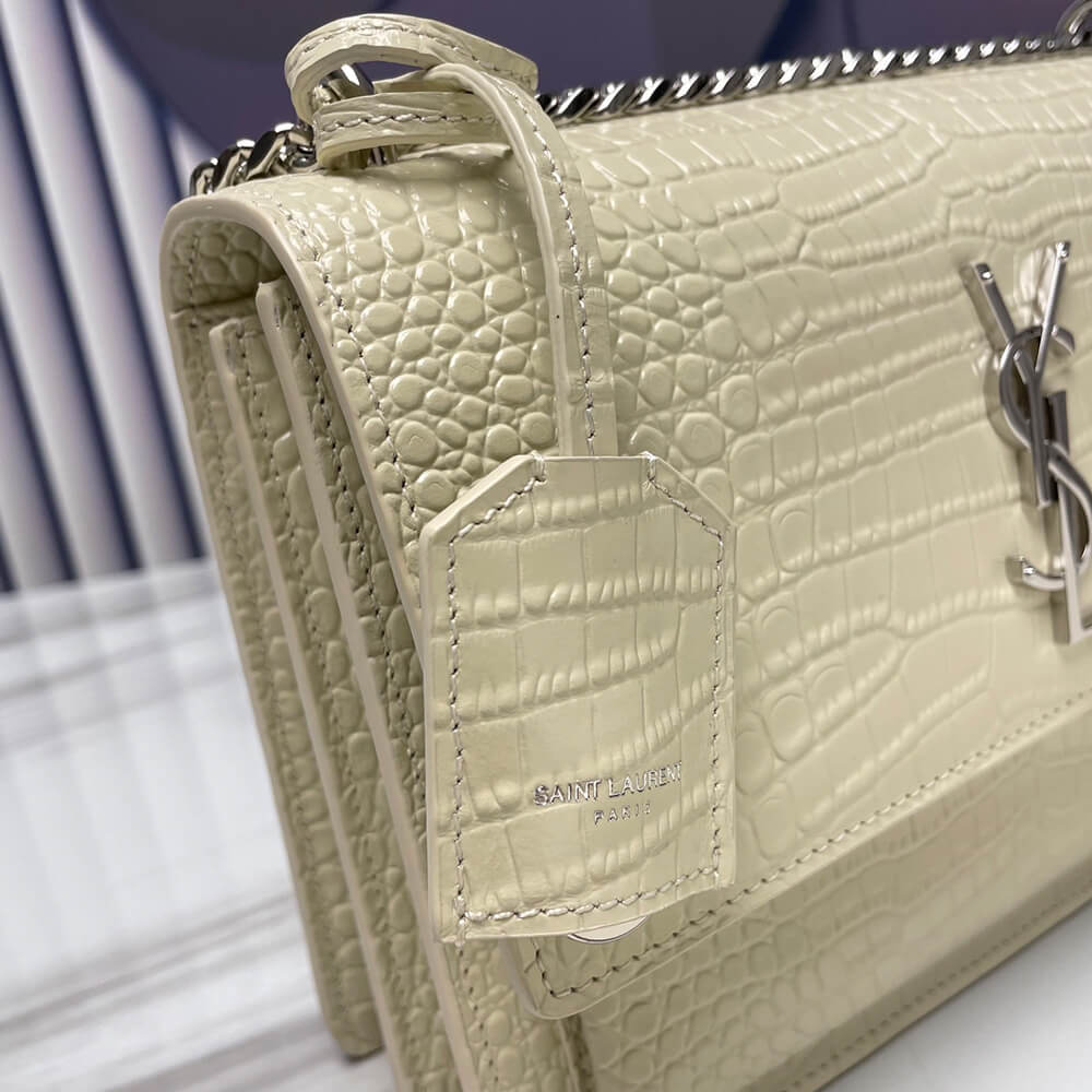 YSL Sunset Medium Chain Bag In Crocodile-Embossed Shiny Leather - Replica Luxury Bags™