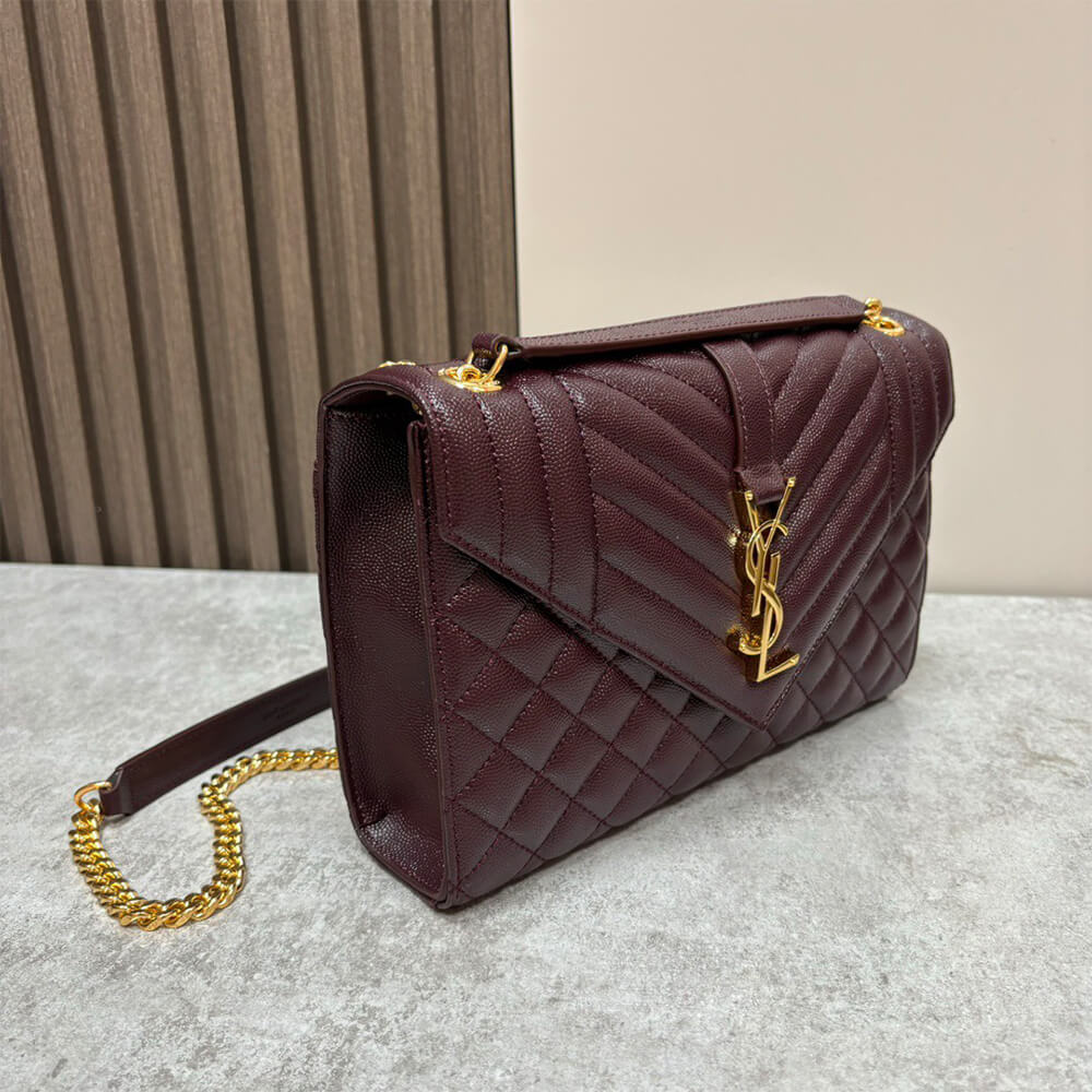 YSL Envelope Medium Bag in Grained Leather - Replica Luxury Bags™