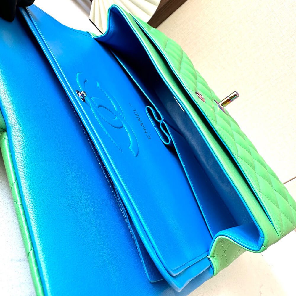 Chanel Classic Flap Handbag in Green and Blue - Replica Luxury Bags™