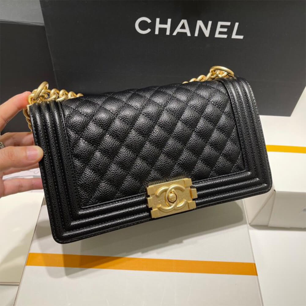 Boy Chanel Handbag in Black Caviar and Gold Hardware - Replica Luxury Bags™
