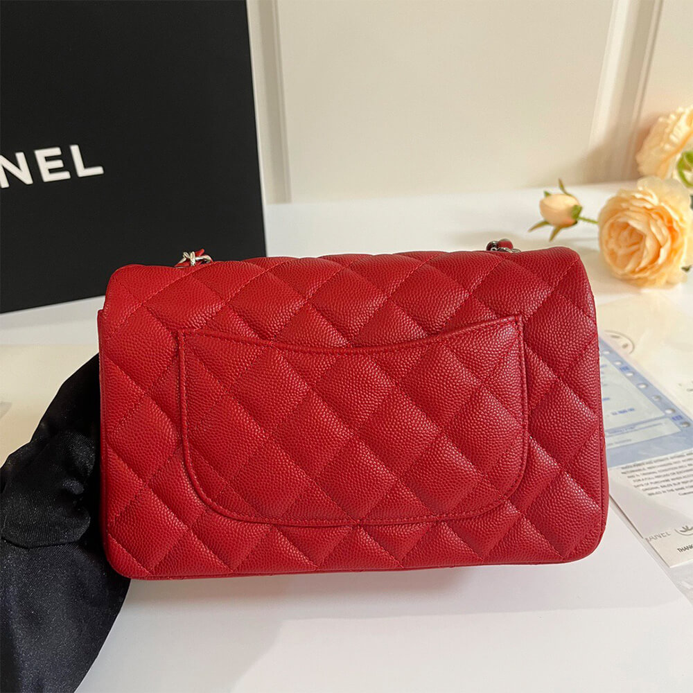 Chanel Mini Flap Bag in Red Caviar with Light Gold Hardware - Replica Luxury Bags™