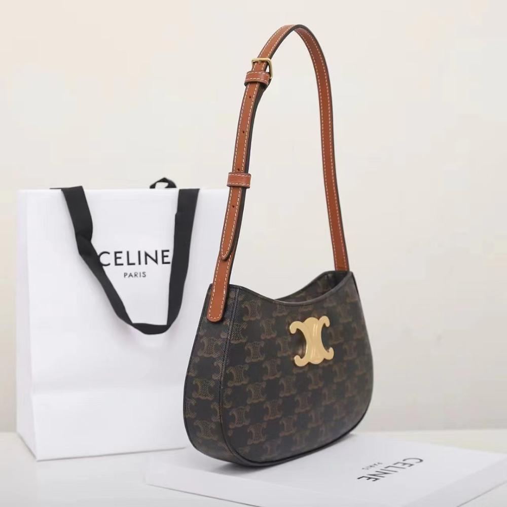 Celine Medium Tilly Bag in Triomphe Canvas and Calfskin - Replica Luxury Bags™
