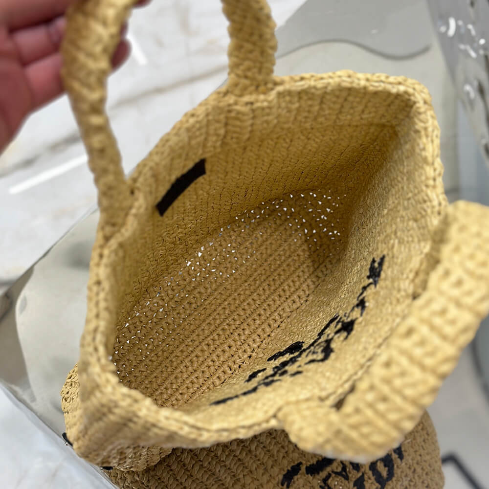 Prada Small Crochet Tote Bag in Raffia Straw - Replica Luxury Bags™