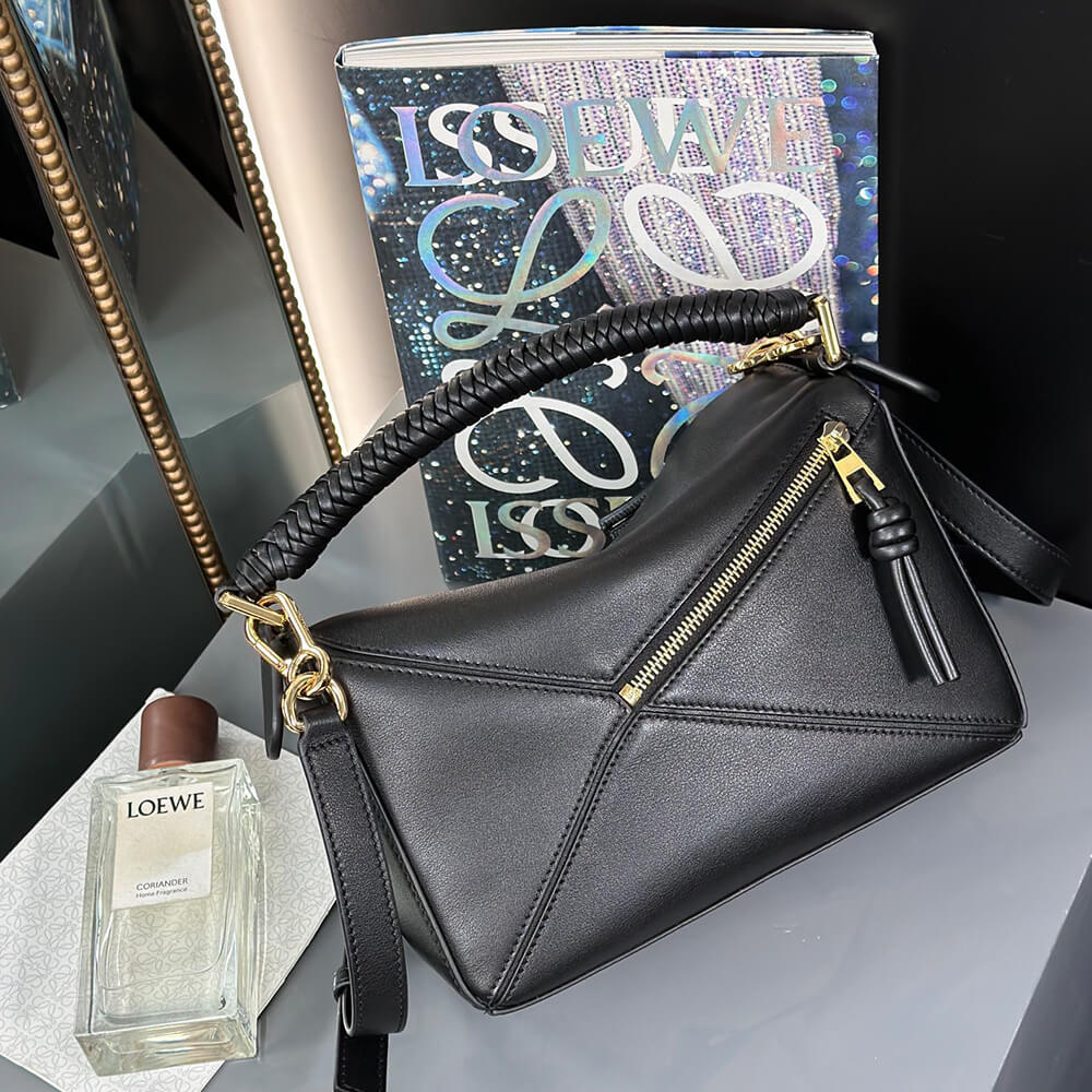 Loewe Small Puzzle Bag in Black Smooth Calfskin - Replica Luxury Bags™