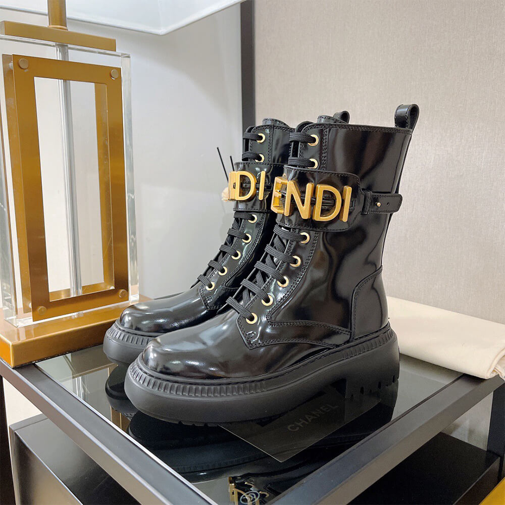 FENDI Fendigraphy logo-plaque leather boots Shoes - Replica Luxury Bags™